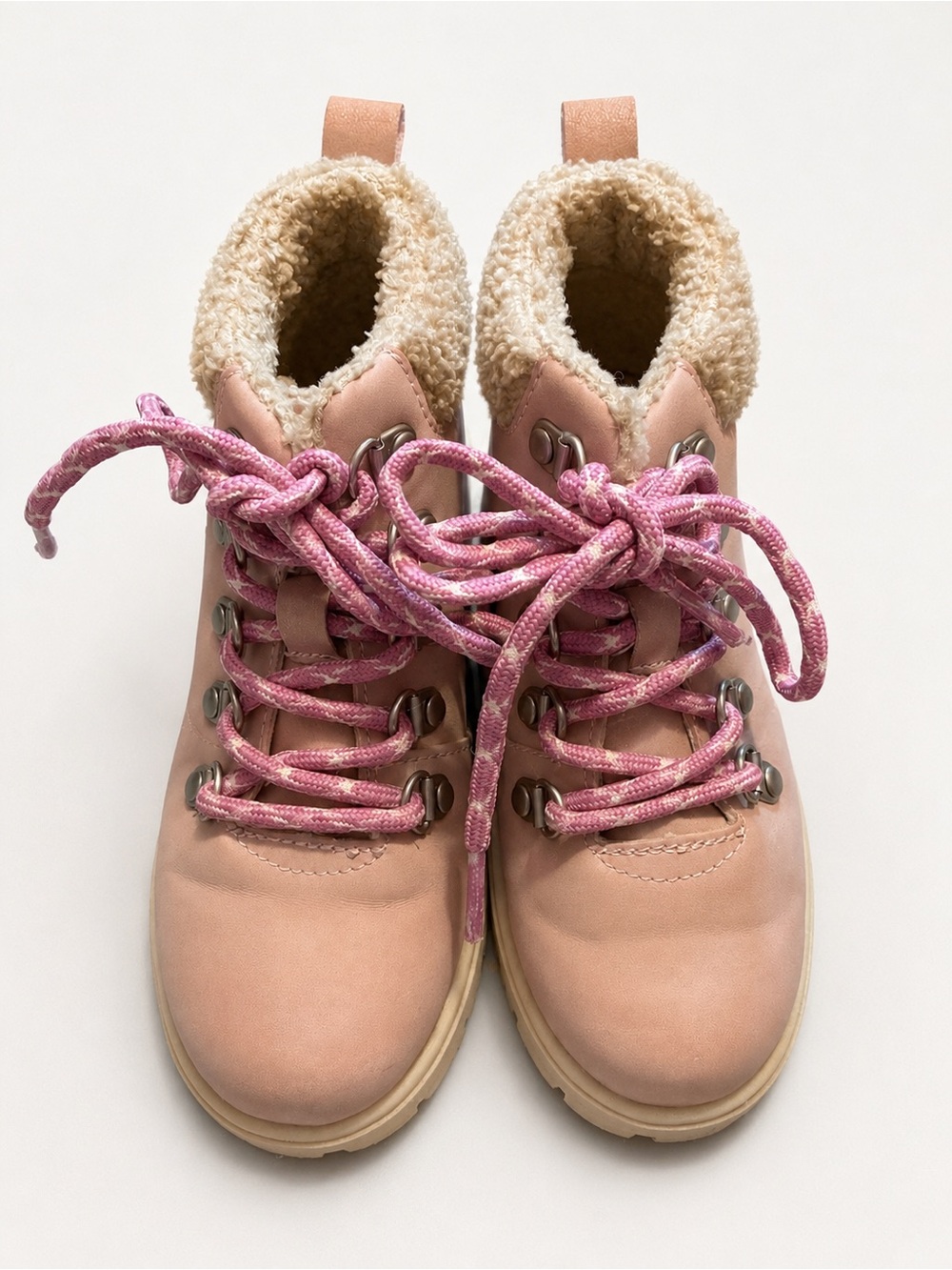 Joe Fresh Kids Pink Sherpa Lace-Up Boots Size 12